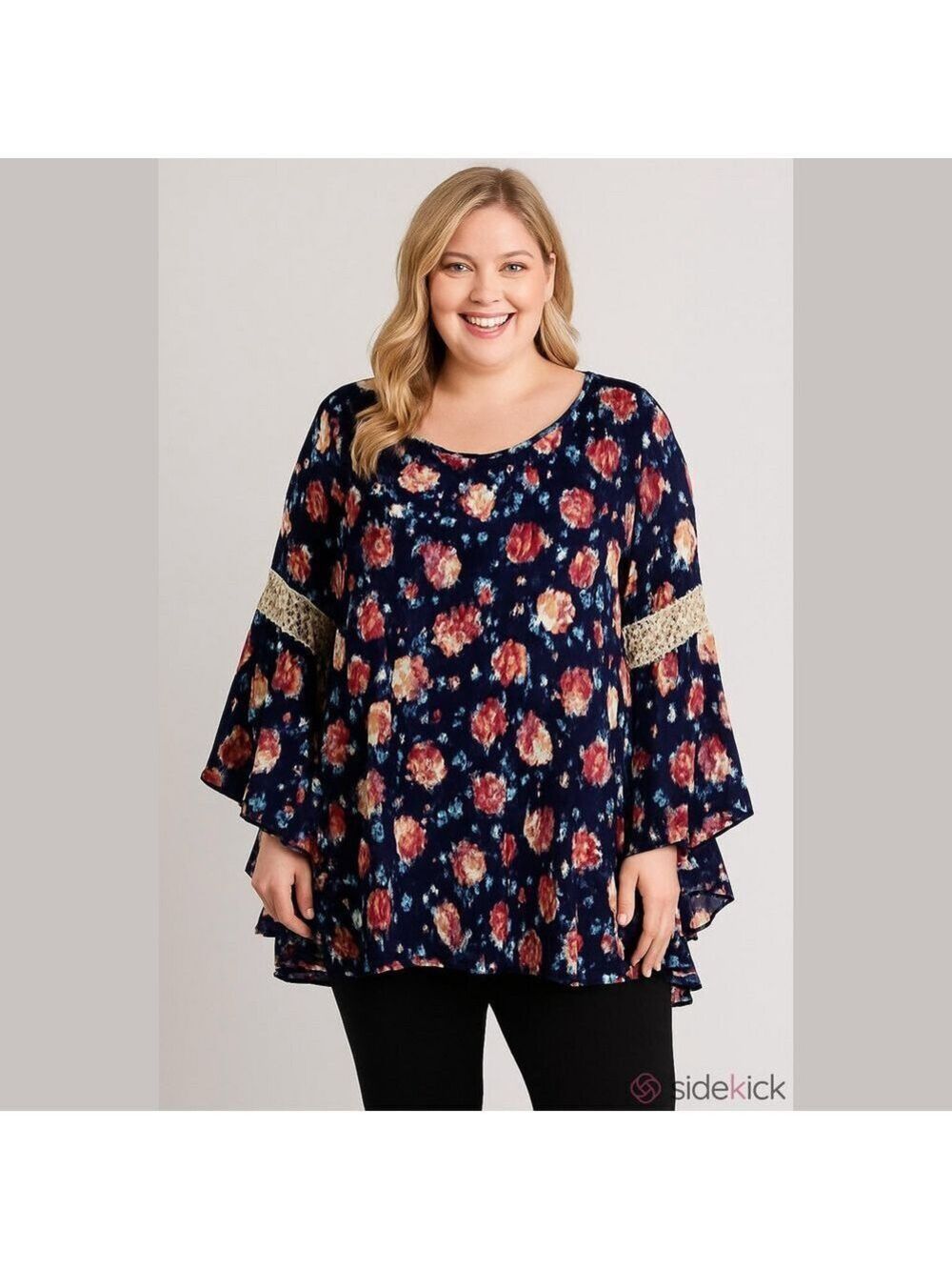 WANT & NEED Top, Plus SZ 3X, PTP 26”, Length 31”, Large Bell Sleeves